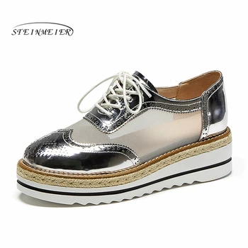 

Women flat shoes 2020 genuine leather round toe flats platform brogues ladies summer woman gladiator flat rubber sole shoes