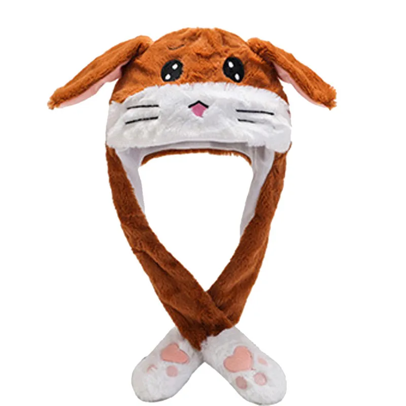 Милый кролик плюшевый головной убор для мужчин и женщин плюшевая вышивка шапка с заячьими ушами обертывание теплая шапка подарок игрушка для детей девочек девушка - Цвет: Brown