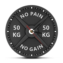 NO PAIN NO GAIN 50KG Barbell 3D Modern Wall Clock Weight Lifting Dumbbell Bodybuilding Wall Watch Gym Workout Strongman Gift
