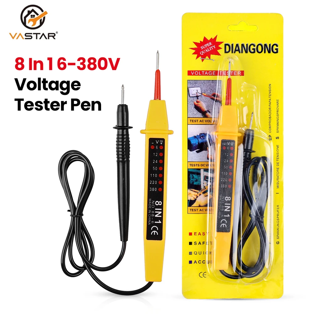 Vastar 8 In 1 6-380V Voltage Tester Pen Polarity Current Tester Voltage AC/DC Tool Electrical Voltage Meters Instruments tape measure inches