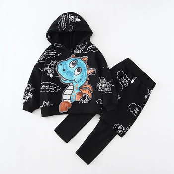 

Anlencool Boys autumn suit 2020 new children style sweatershirt fake two-piece baby set sequined dinosaur cartoon clothes girls