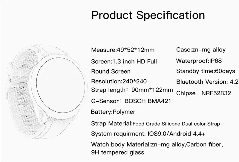 ESEED SN80 Смарт-часы мужские IP68 Водонепроницаемые 60 дней в режиме ожидания 1,3 дюймов полный сенсорный экран Allloy чехол сердечный ритм умные часы