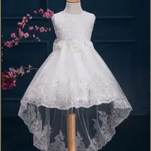 Одежда для маленьких девочек, белое крестильное Новогоднее платье Платье принцессы для маленьких девочек в возрасте 1 года, подарок на день рождения, для детей, с длинным шлейфом праздничная одежда большой бант