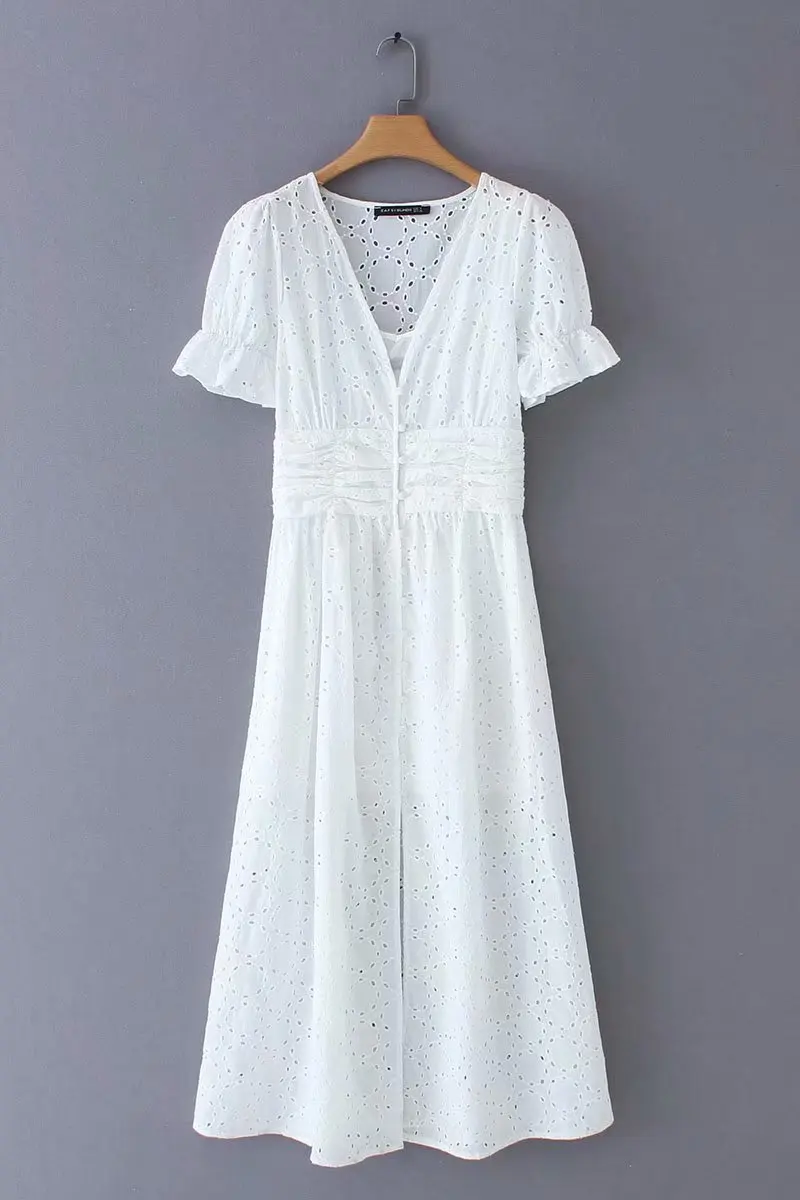 

2019 Western Style Spring And Summer WOMEN'S Dress New Style Hollow out Embroided Dress V-neck Long Skirts