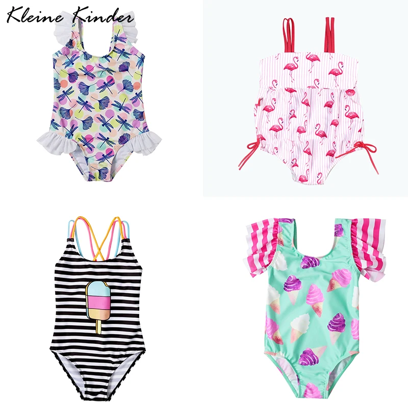 Одежда для купания для детей, защита от УФ-лучей, принт фламинго, Цельный купальник для девочек, лето, милый купальный костюм для девочек, пляжный костюм для бассейна