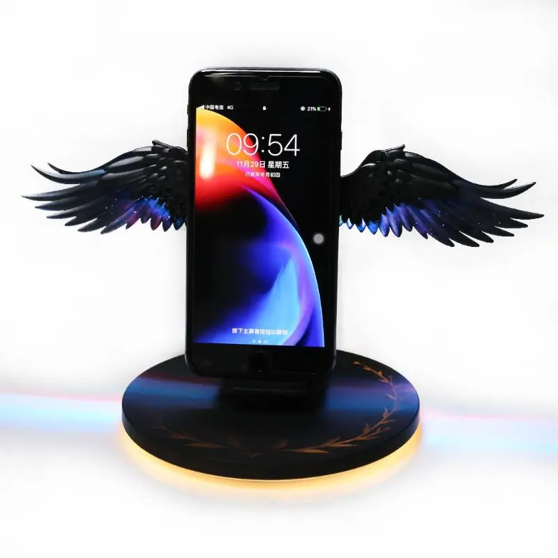 10W Color LED Angel Wings Qi Wireless Fast Charger Stand Holder for Mobile Phone