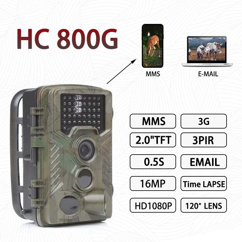 

3G MMS SMTP Hunting Camera HC800G SMS 16MP 1080P Cellular Mobile Trail Hunting Cameras Night Vision Trap Infrared Cams Tracking