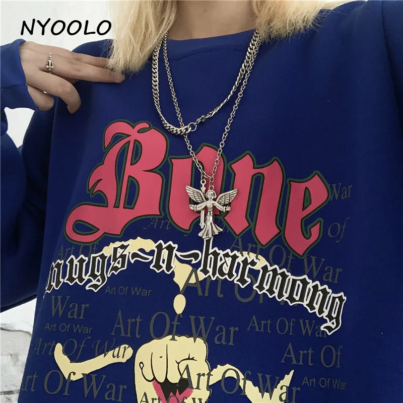 NYOOLO Harajuku уличная мультяшная печать с буквенным принтом теплая флисовая кофта осень-зима свободные пуловеры с круглым вырезом свитер женский топ