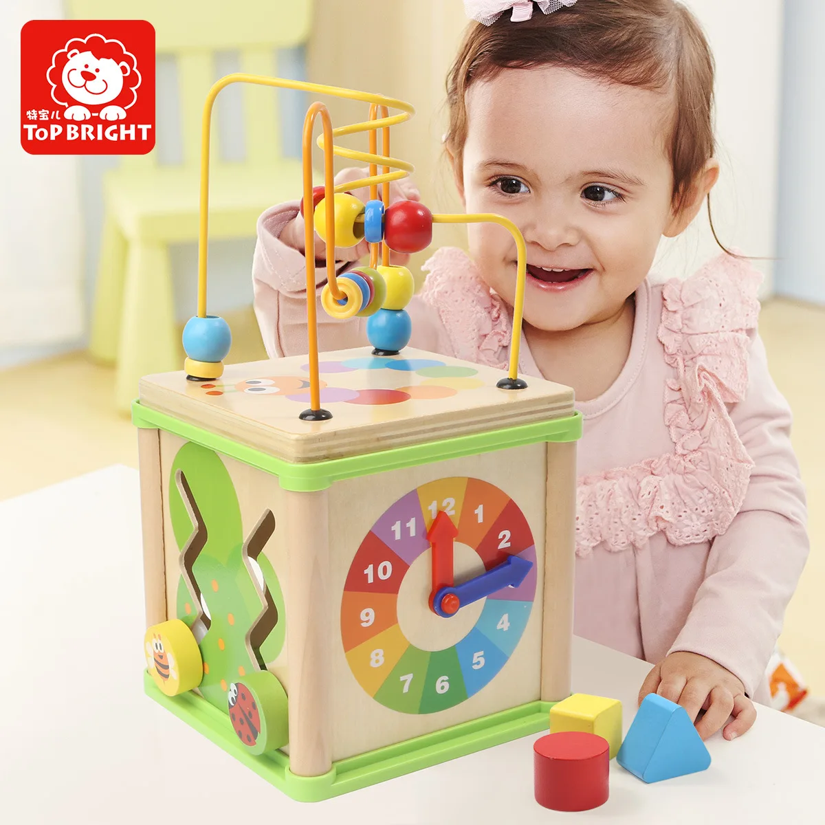 

TOPBRIGHT 1-3 Years Old Baby Educational Beaded Bracelet Bead-stringing Toy Wooden Multi-functional Tetrahedral Treasure Chest T