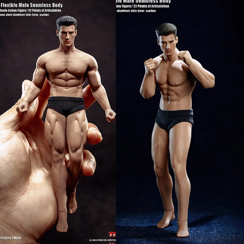 Homem sem Costura Figura de Ação com Cabeça Tbleague Super-flexível Corpo Esculpir Tm01a Tm02a Fitness Suntan Pele Soldado Figuras 1 – 12