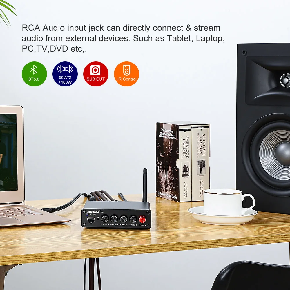 50wx2 + 100w Usb de Alta Aiyima Áudio Amplificador Subwoofer Bluetooth Fidelidade Estéreo Digital 2.1 Som Alto-falante Power Amp B01 - Image 5