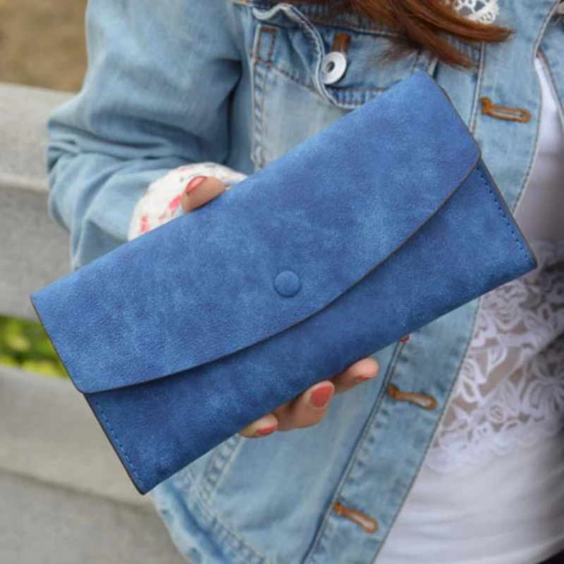 

Long Clutch Credit Card Holders Lady Cover Women's Wallets Coin Purses Female Solid Matte Leather Removable Cards Case