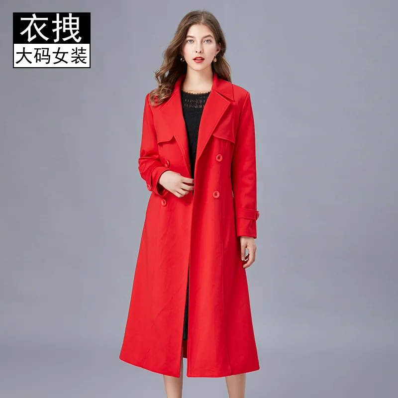 

Large Size Trench Coat Long Coat 2020 Spring And Autumn New Style England over-the-Knee Slim Fit Red Cardigan Coat 200