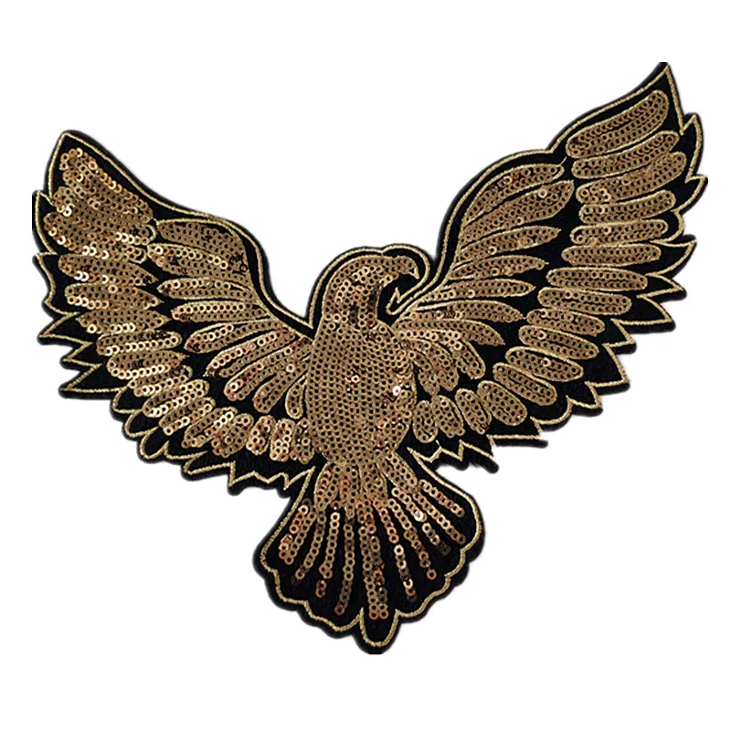 

Biker Patches for clothing 140mm Eagle Sequined Fabric Golden Sequins Strange things Biker Patch T-shirt women Clothes Stickers