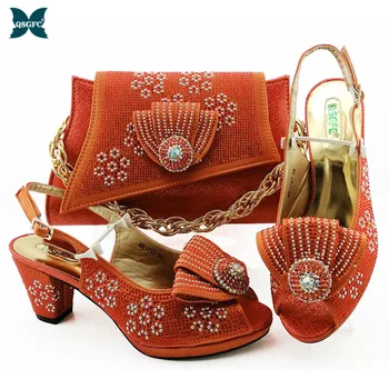 

Italian design Ladies Shoe and Bag Set for Party in Women Matching Shoe and Bag Set Decorated with Rhinestone in Coral Color