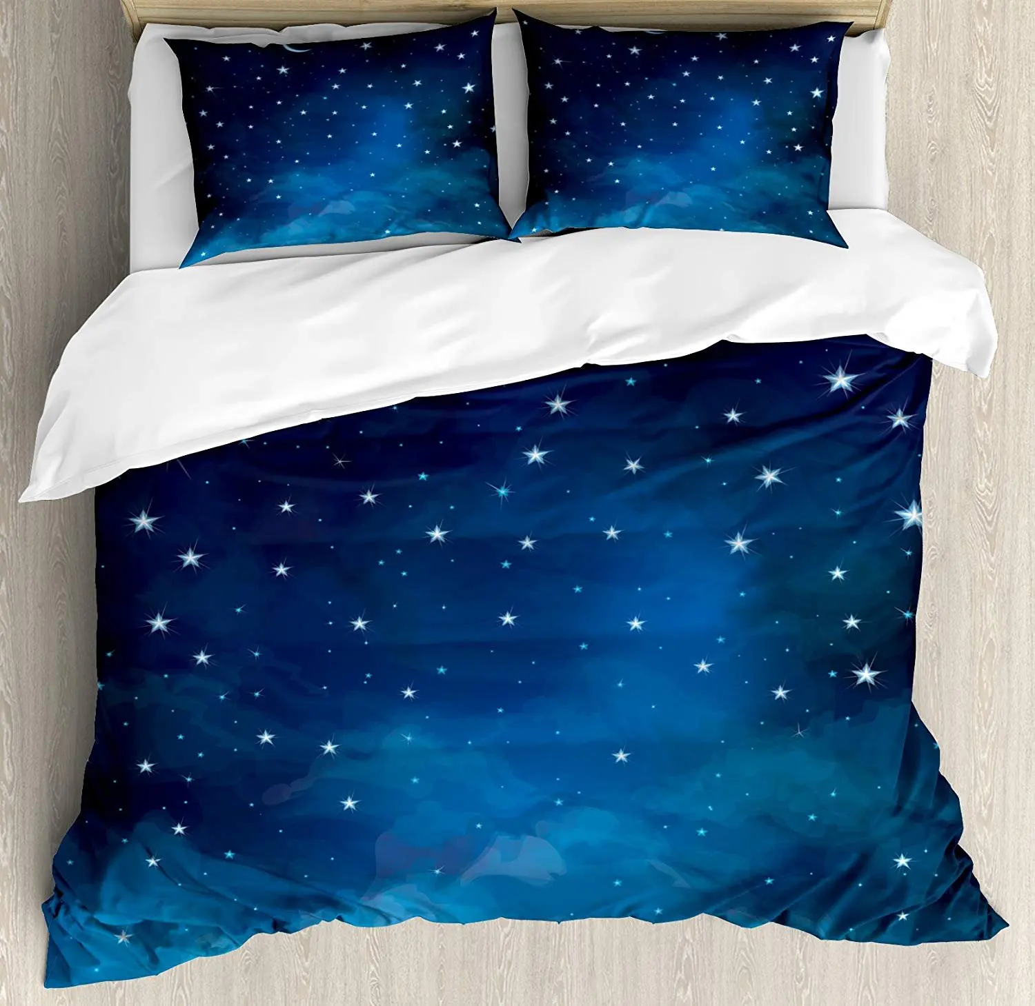 Sky Bedding Set Abstract Night Time Illustration Stars and Crescent