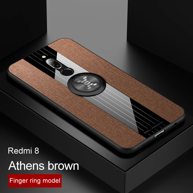 Чехол для Xiaomi Redmi 8, Мягкий Силиконовый противоударный бампер для Redmi 8, тканевая задняя крышка для Xiomi, Xiaomi Redmi 8, 8A, чехол для телефона s - Цвет: brown and ring
