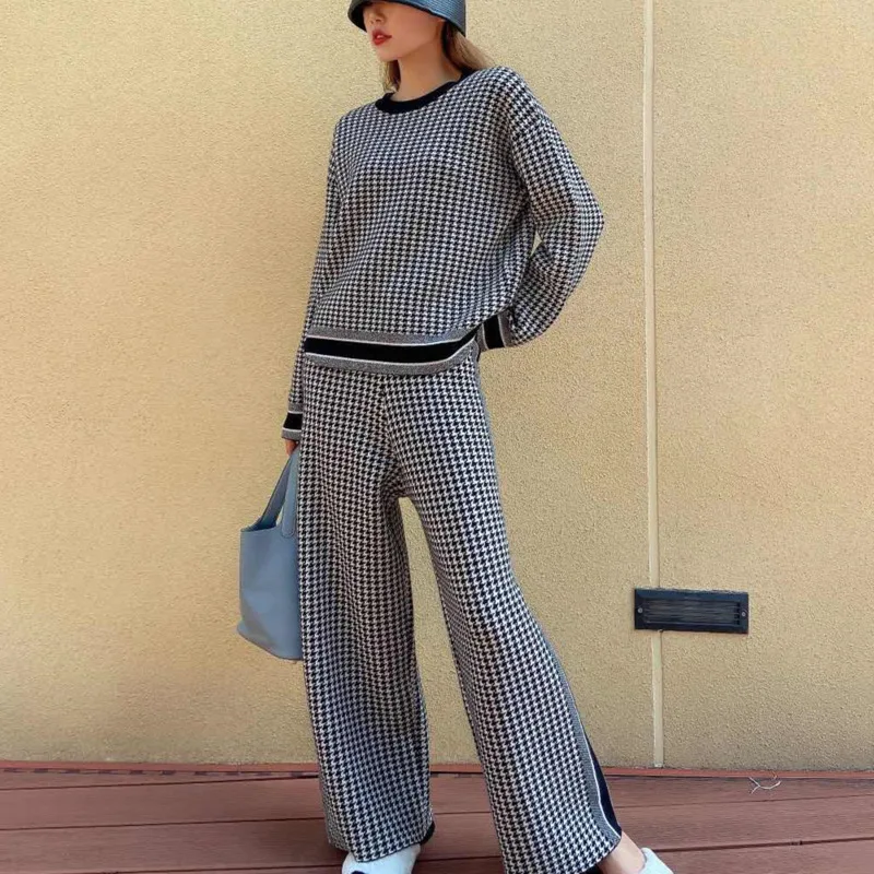 Роскошный дизайнерский женский спортивный костюм Осенний вязаный пуловер с