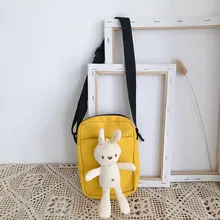 Милые детские холщовые мини квадратные сумки на плечо милые Мультяшные куклы кролика для девочек вертикальная сумка через плечо повседневное детское портмоне