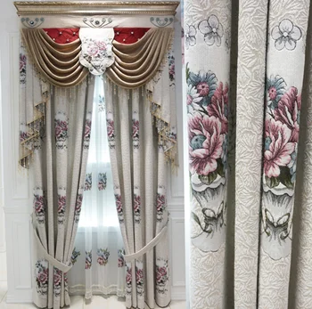 

New product off-white yarn-dyed flower chenille jacquard curtain for living room bedroom dining room