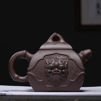 

Yixing large purple clay pot, raw ore, purple mud, hand-made, awe inspiring square tea set gift box