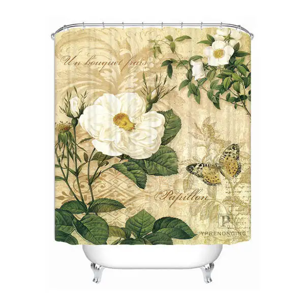 Shower Curtain Пользовательские Ретро Цветы@ 01 душ Шторы Mildewproof Водонепроницаемый полиэстер различные размеры#180417-03-160 - Цвет: Shower Curtain