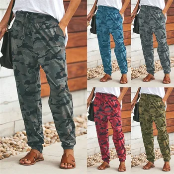 

Camouflage Print Long Pant Women's Pockets Bandage Full Length Trousers Female Sportwear Loose Casual Pants 2020 Hip Hop Pants