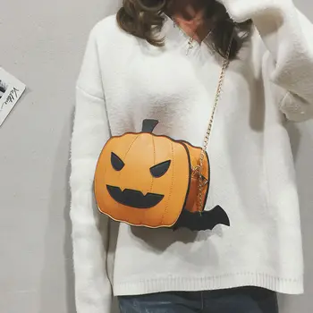 

Ladies Halloween Pumpkin Shaped Handbag New Female's Demon Messenger Shoulder Bag PU Leather Fashion Chain Casual Crossbody Bags