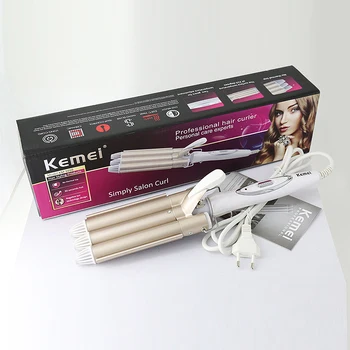 

Kemei Wand Curling Iron Professional Corrugation for Hair Crimping Electric Curlers Triple Barrels Ceramic Undulator Waver