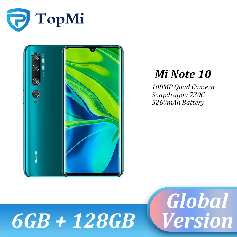 Глобальная версия смартфона Xiaomi Note 10 6 ГБ ОЗУ 128 Гб ПЗУ камера 108 МП Penta 5260 мАч Snapdragon
