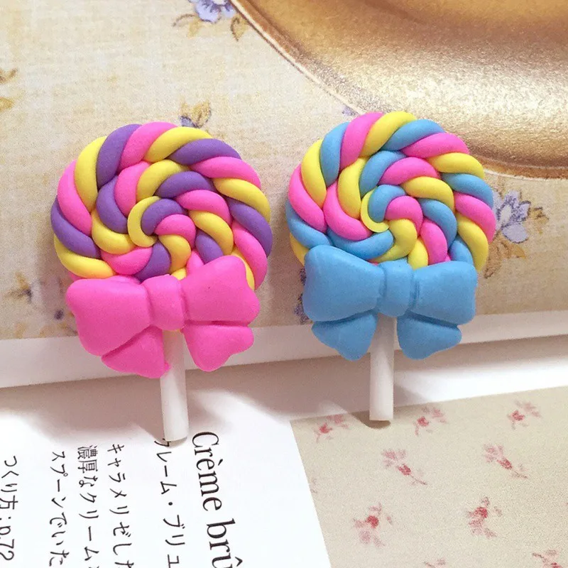 

10Pcs DIY kawaii Miniature Clay Rainbow Lollipop for Phone Decoration Crafts Making Scrapbooking