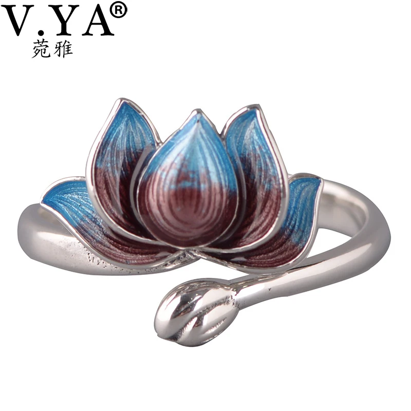 V. YA, 925 пробы, серебряное кольцо в форме лотоса, открытые кольца с эмалировкой для женщин, женские вечерние ювелирные изделия, Anillos
