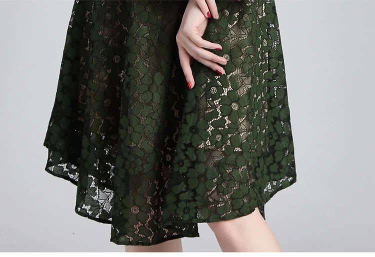 Summer Women Dress Elegant Female Hollow Out Irregular Casual A-line Three Quarter Flare Sleeve O-Neck Patchwork Dress