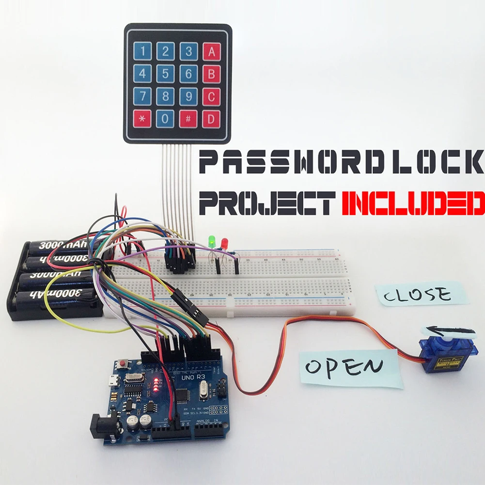 Конечный стартовый набор для Arduino R3 клавиатуры LCD1602 RTC Серводвигатель газовое реле