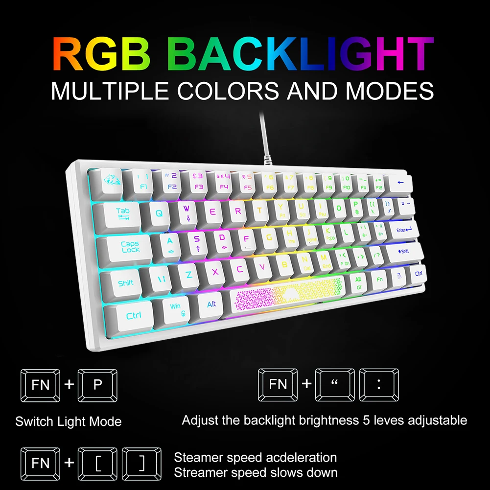 Teclado com Fio Rgb 60 por Cento 62 Teclas Ergonômico Gaming Teclado do Portátil para Computador Portátil Desktop Gk61 Teclado K61 - Imagem 2