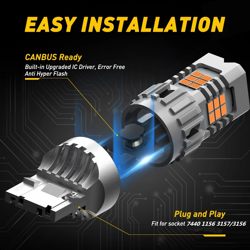 2шт Янтарный 1156 BA15S P21W Led Canbus Автомобильная сигнальная лампа T20 T25 СВЕТОДИОДНЫЕ