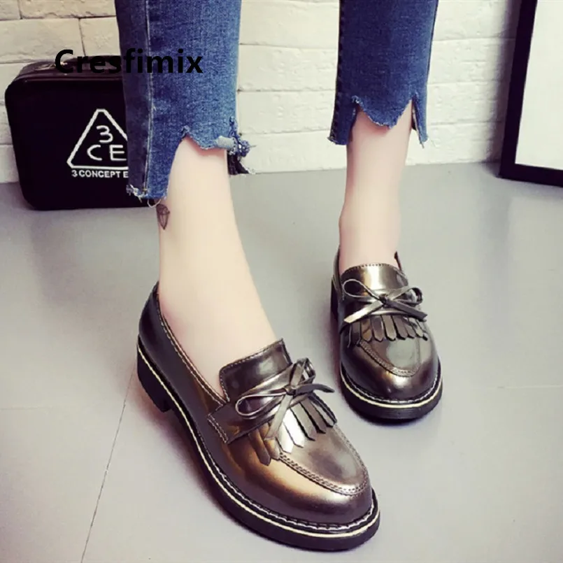Cresfimix dames schoenen/Модная женская обувь из искусственной кожи на плоской платформе черного цвета крутая обувь для подростков Женская крутая Осенняя обувь a5487