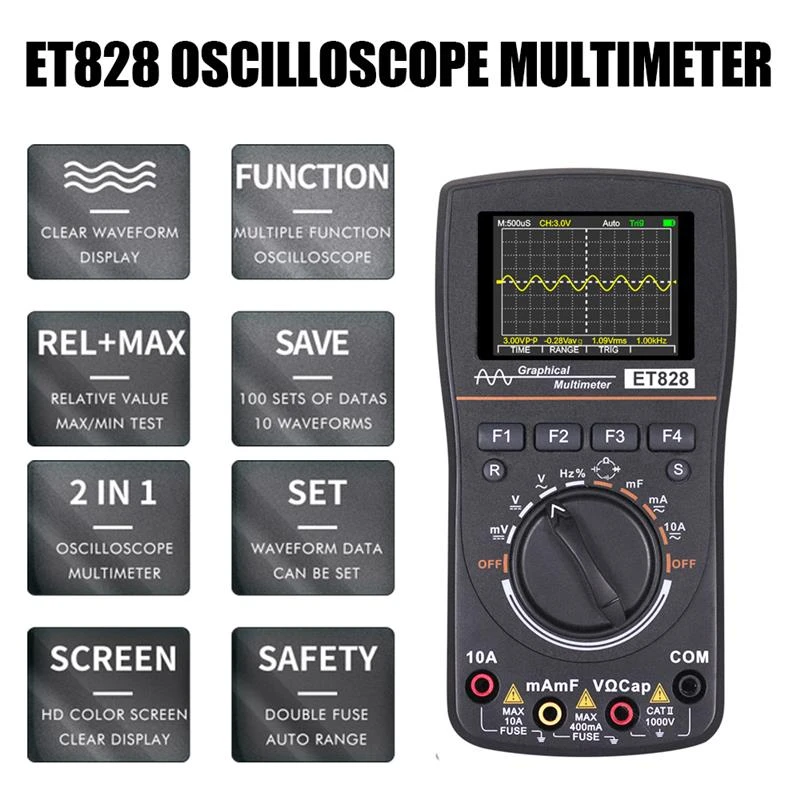 ET828 Digital Oscilloscope Multimeter with Analog Bandwidth 1MHz 2