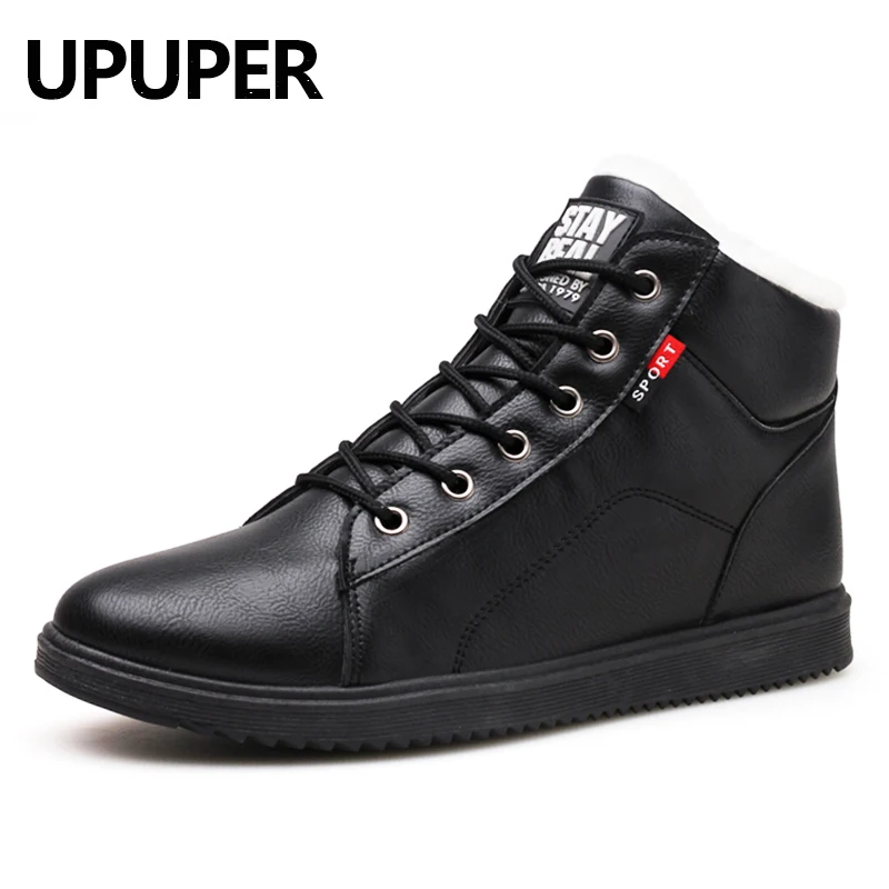 UPUPER/2019 г. зимние кожаные ботильоны мужские ботинки с мехом плюшевые теплые модные