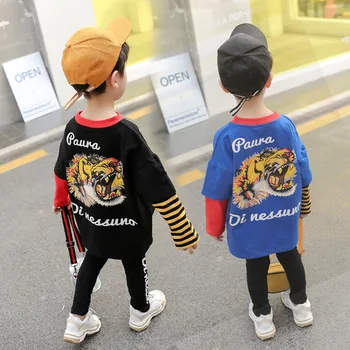 

2019 Spring New Style Childrenswear BOY'S Suit CHILDREN'S Cartoon Tiger Head Hip Hop hoody Fashion sweatshirt e Two-Piece Set