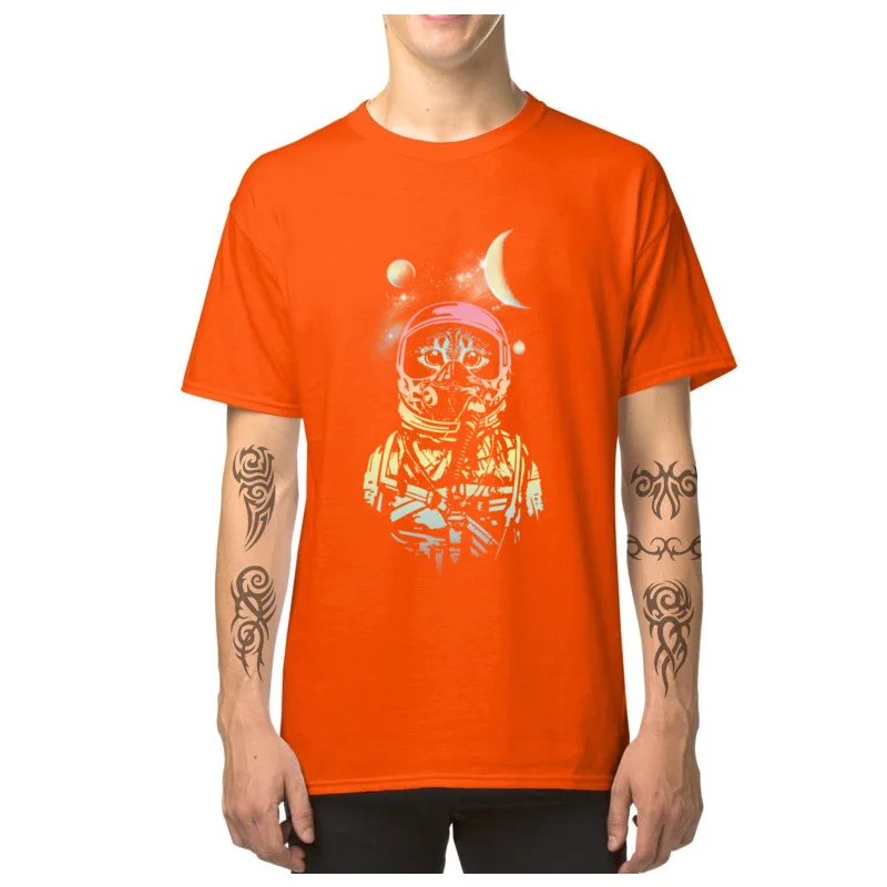 Retro Mens Tops & Tees Catstronaut_355 3D Printed T Shirt All Cotton Short Sleeve Printed Tops Shirt O-Neck Drop Shipping Catstronaut_355 orange