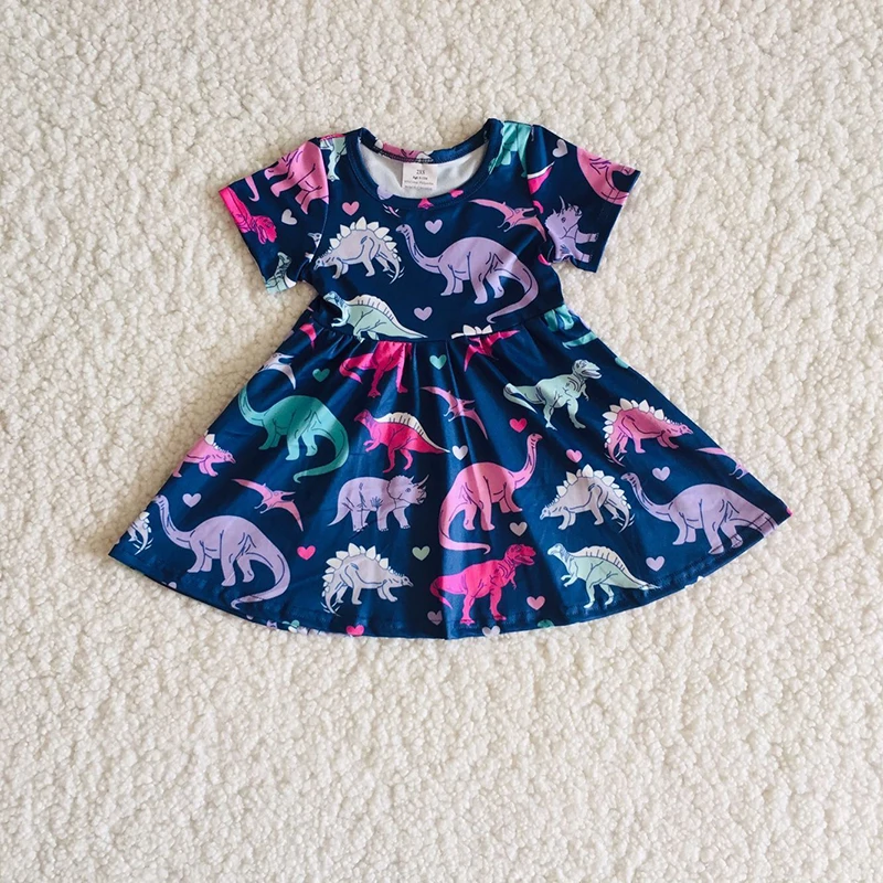 beach dresses Wholesale Toddler Valentine's Day Spring Kid Dinosaur Dress Baby Girl Heart Clothing Children Infant Love Boutique Twirl Clothes top Dresses