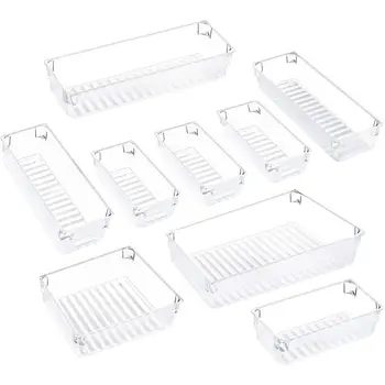 

Desk Drawer Organizer Acrylic Trays 4-Size Bathroom Drawer Tray Divider Plastic Vanity Organizer Storage Case for Makeup Dresser
