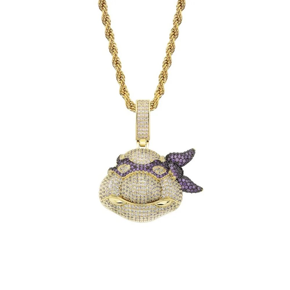 

Cartoon Turtle Pendant & Necklace 18k Gold Plated Lab Diamond Iced Out Chain Bling Fashion Hip Hop Jewelry
