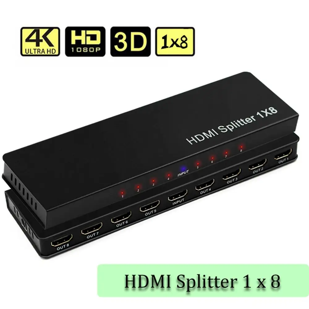 Сплиттер HDMI 4K 1x8 1x4 1x2 1 в 8 выходов Дистрибьютор 1080P с кабелем для HDTV DVD-плеера