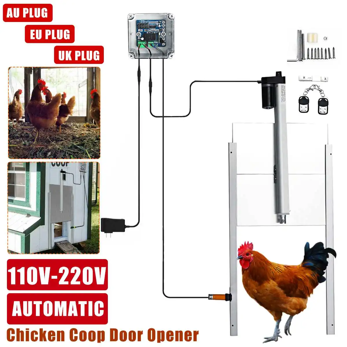 PROD 1005001270095812 US/AU/UK/EU plug Timing Control Chicken House
Automatic Door Opener Door Opening Farm 110-220V Chicken Pets Dog Door
Opener PROD 1005001270095812 US/AU/UK/EU plug Timing Control Chicken House
Automatic Door Opener Door Opening Farm 110-220V Chicken Pets Dog Door
Opener