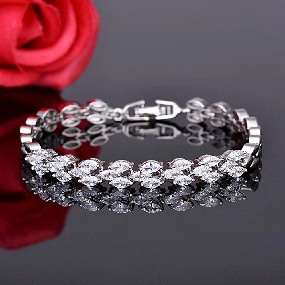 

Elegant Wrist Bracelet Women Zircon Inlaid Jewelry White Gold Filled Wedding Party Gift