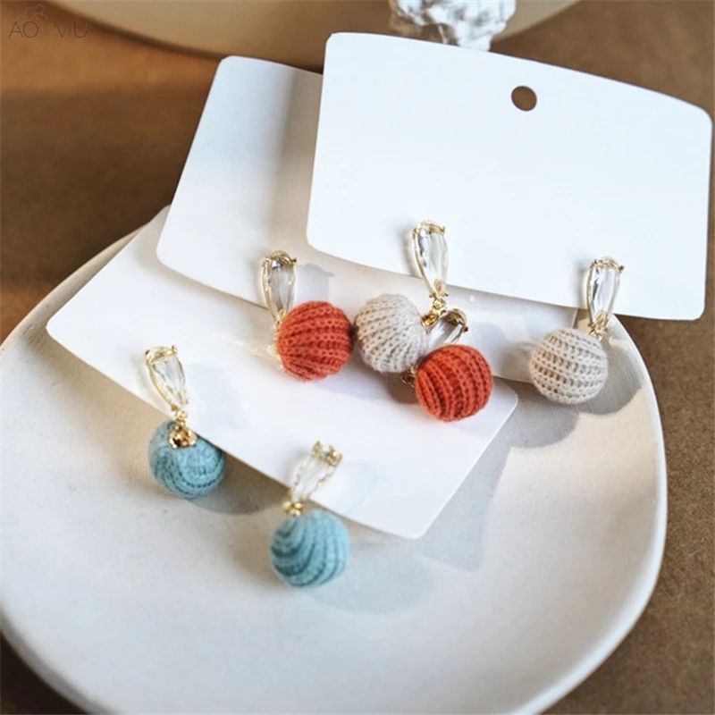 

AOMU New Design Simple Stripes Cloth Ball Waterdrop Metal Dangle Drop Earrings for Women Gifts Jewelry Party Wedding Pendant