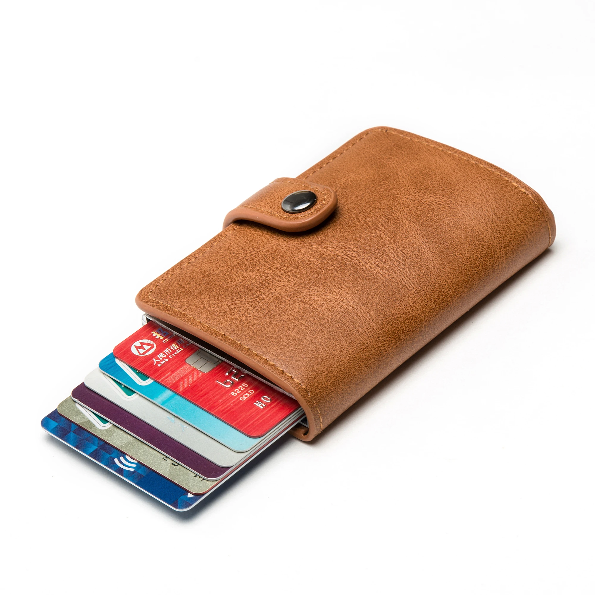 Bycobecy RFID Кнопка кредитный держатель для карт бизнес мужской кошелек искусственная кожа Crazy Horse держатель для банковской карты чехол дропшиппинг