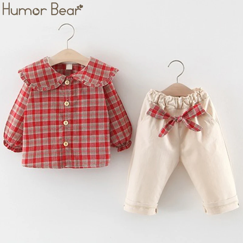 BD285 red Humor Bear/Новинка года, комплект одежды для детей, рубашка для девочек+ штаны, комплекты из 2 предметов для девочек, милая одежда осенний костюм Одежда для маленьких девочек - Цвет: BD285 red